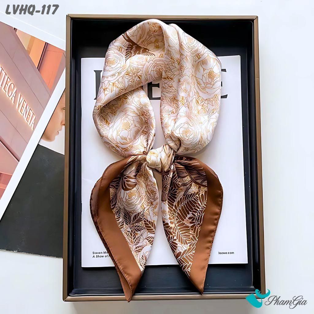 Khăn Lụa Vuông 70*70Cm Phong Cách Hàn Quốc Họa Tiết Hoa Hồng Cổ Điển (LVHQ117)