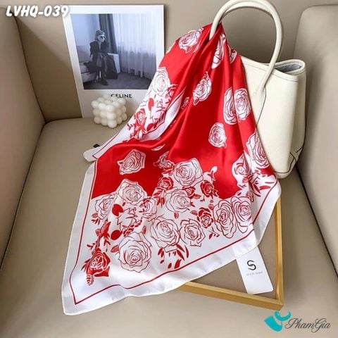Khăn Lụa Vuông 70*70Cm Phong Cách Hàn Quốc Họa Tiết Hoa Hồng Màu Đỏ (LVHQ039)