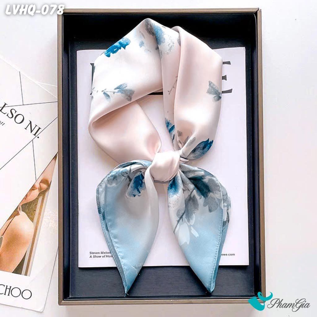 Khăn Lụa Vuông 70*70Cm Phong Cách Hàn Quốc Họa Tiết Hoa Hồng Xanh (LVHQ078)