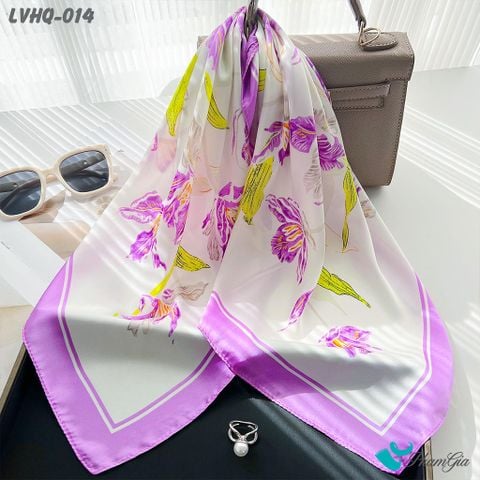 Khăn Lụa Vuông 70*70cm Phong Cách Hàn Quốc Họa Tiết Hoa Ly Tím (LVHQ014)