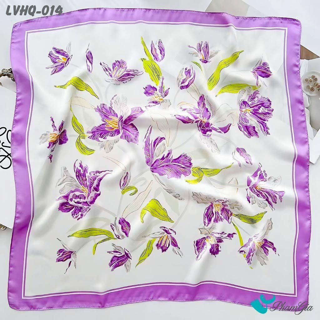 Khăn Lụa Vuông 70*70cm Phong Cách Hàn Quốc Họa Tiết Hoa Ly Tím (LVHQ014)