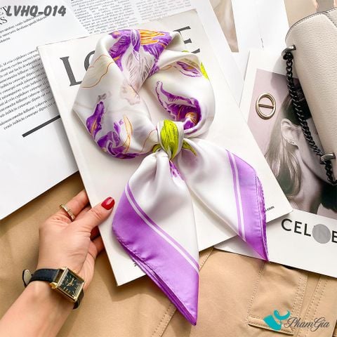 Khăn Lụa Vuông 70*70cm Phong Cách Hàn Quốc Họa Tiết Hoa Ly Tím (LVHQ014)