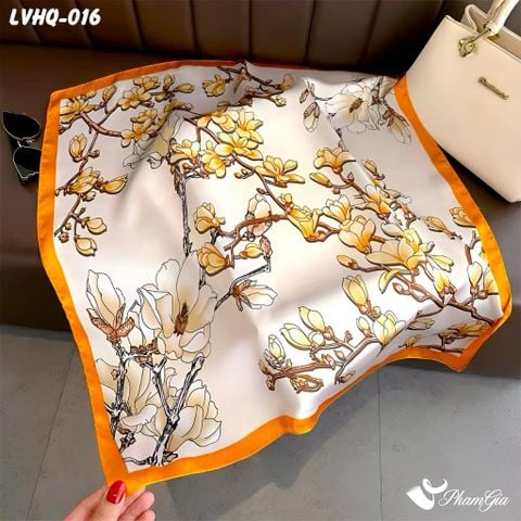 Khăn Lụa Vuông 70*70cm Phong Cách Hàn Quốc Họa Tiết Hoa Mộc Lan (LVHQ016)