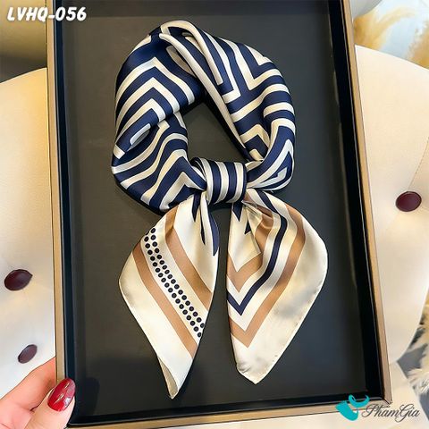 Khăn Lụa Vuông 70*70Cm Phong Cách Hàn Quốc Họa Tiết Kẻ Sọc Xanh Navy (LVHQ056)