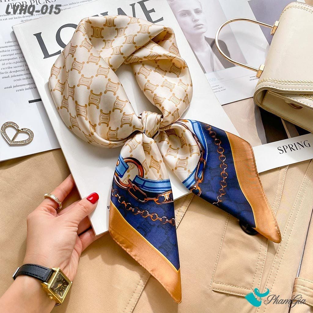 Khăn Lụa Vuông 70*70cm Phong Cách Hàn Quốc Họa Tiết Mắt Xích Retro (LVHQ015)