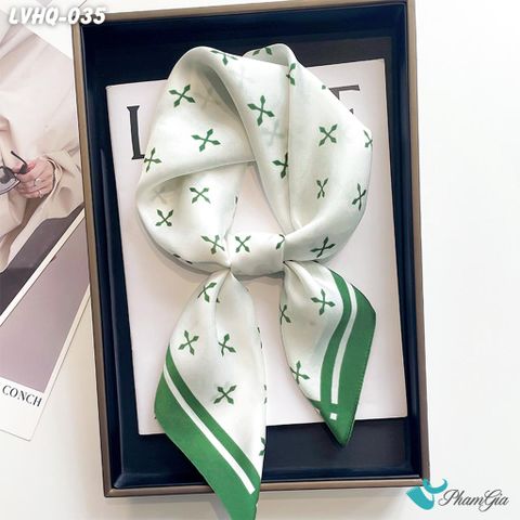 Khăn Lụa Vuông 70*70Cm Phong Cách Hàn Quốc Họa Tiết Minimal Màu Xanh (LVHQ035)