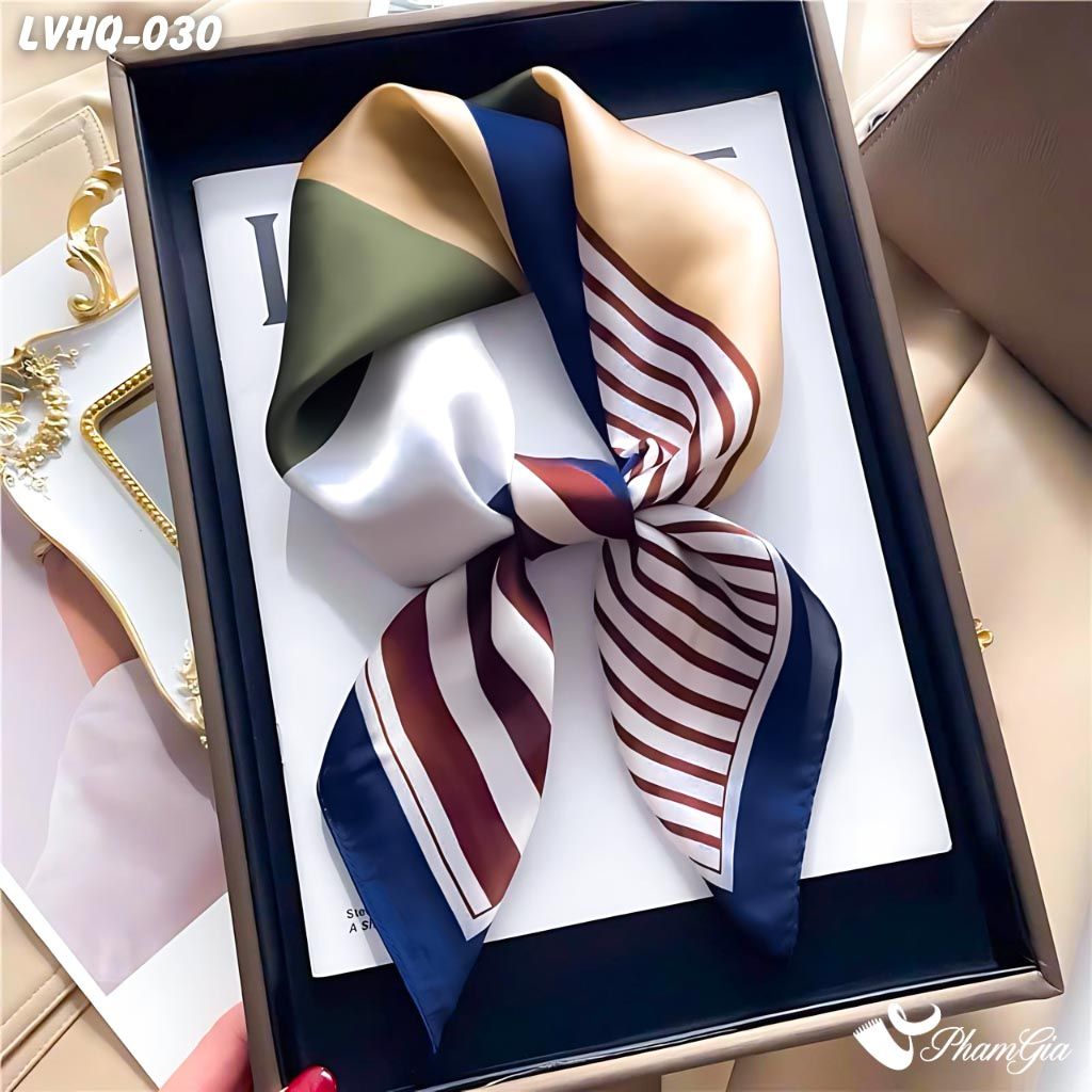 Khăn Lụa Vuông 70*70Cm Phong Cách Hàn Quốc Họa Tiết Phối Màu Hiện Đại (LVHQ030)