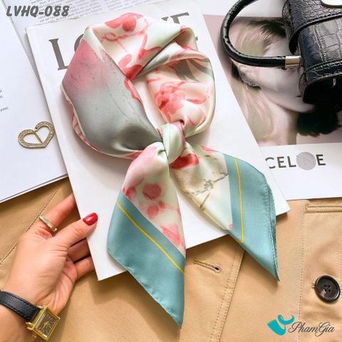 Khăn Lụa Vuông 70*70Cm Phong Cách Hàn Quốc Họa Tiết Vườn Hoa Viền Xanh (LVHQ088)