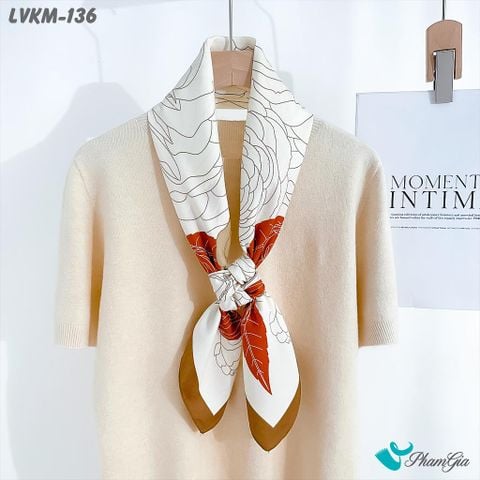 Khăn Lụa Vuông 90*90Cm Họa Tiết Hoa Hồng Phối Màu Cam - Oliu (LVKM136)