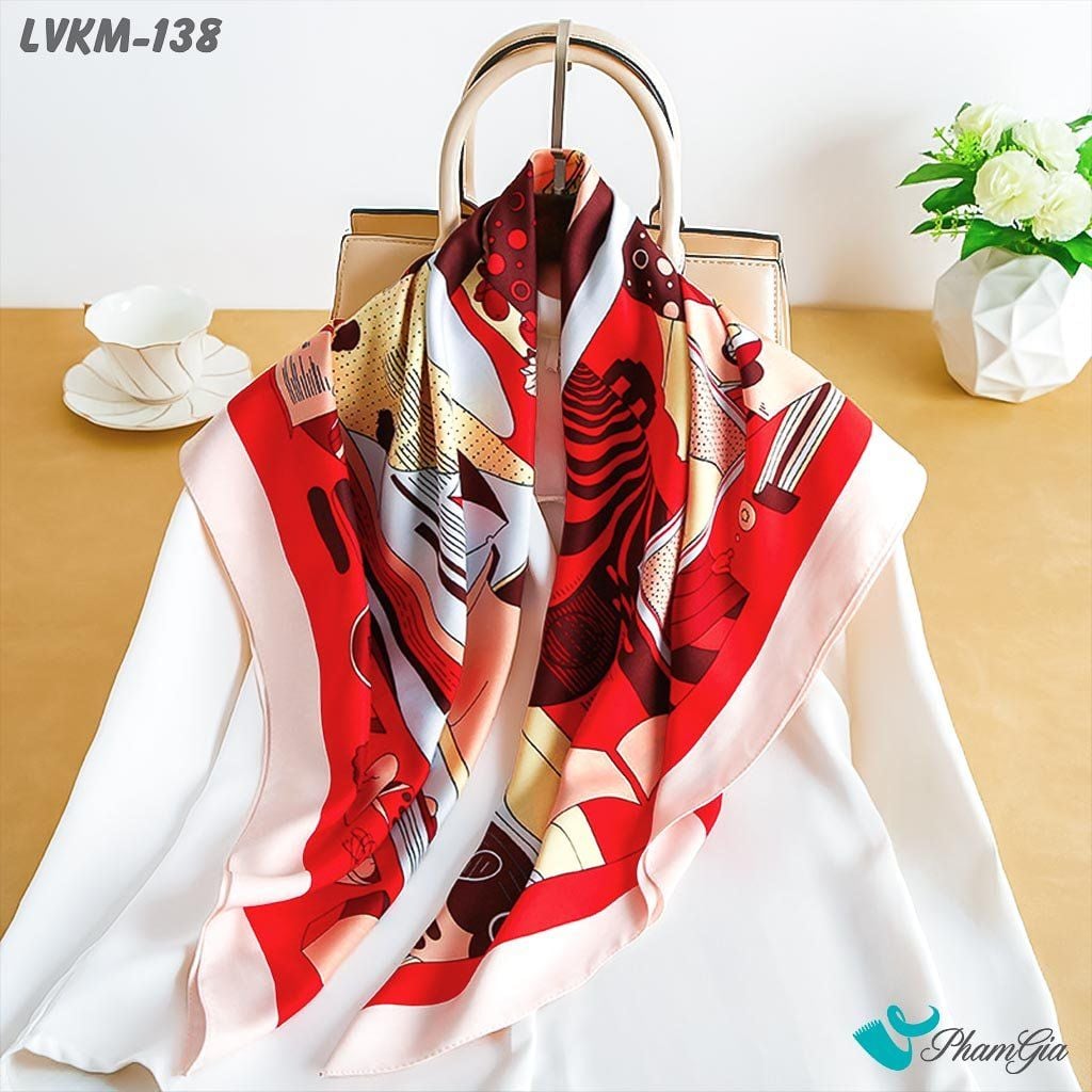 Khăn Lụa Vuông 90*90Cm Họa Tiết Retro Phối Nhiều Màu Cá Tính (LVKM138)
