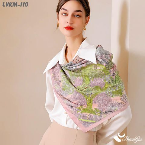 Khăn Lụa Vuông 90*90Cm Họa Tiết Boho Màu Hồng Phấn Trẻ Trung (LVKM110)
