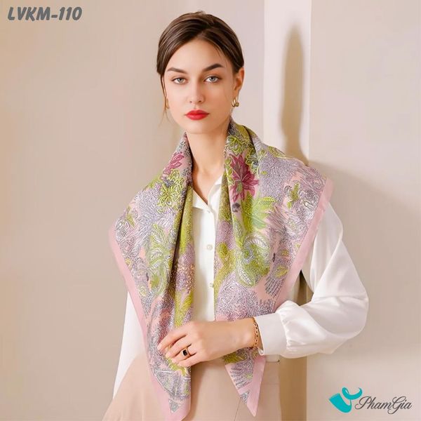 Khăn Lụa Vuông 90*90Cm Họa Tiết Boho Màu Hồng Phấn Trẻ Trung (LVKM110)