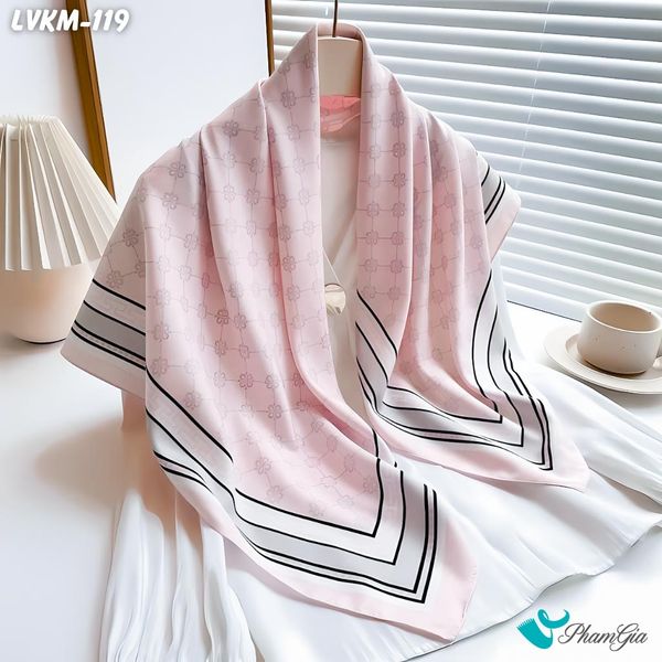 Khăn Lụa Vuông 90*90Cm Họa Tiết Caro Màu Hồng Baby Thanh Lịch (LVKM119)