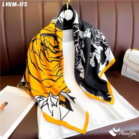 Khăn Lụa Vuông 90*90Cm Họa Tiết Hoa Hồng Màu Vàng Sang Trọng (LVKM115)