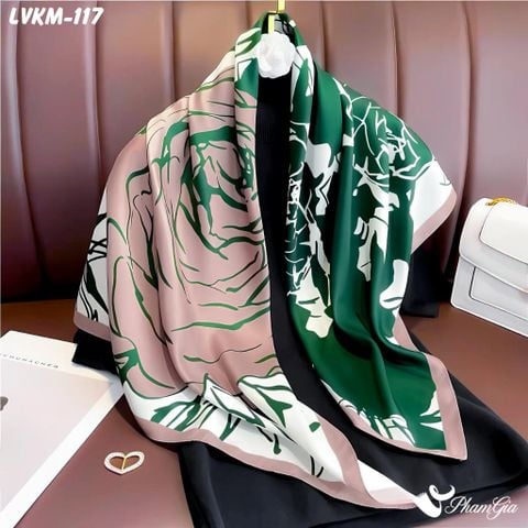 Khăn Lụa Vuông 90*90Cm Họa Tiết Hoa Hồng Màu Xanh Cá Tính (LVKM117)
