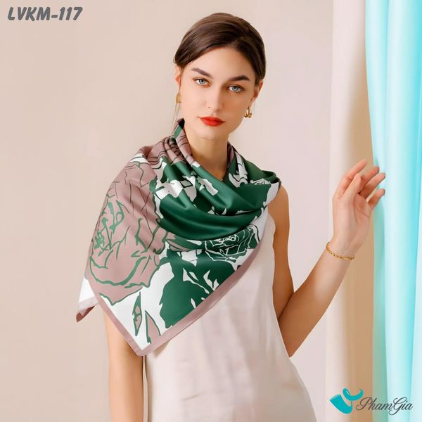 Khăn Lụa Vuông 90*90Cm Họa Tiết Hoa Hồng Màu Xanh Cá Tính (LVKM117)