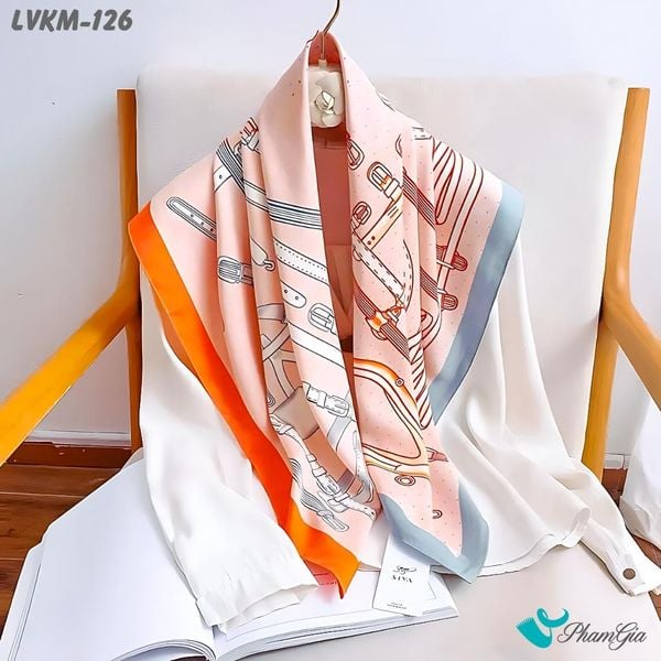 Khăn Lụa Vuông 90*90Cm Họa Tiết Retro Màu Cam Sữa Hiện Đại (LVKM126)