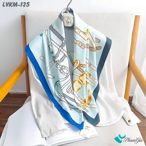 Khăn Lụa Vuông 90*90Cm Họa Tiết Retro Màu Xanh Baby Hiện Đại (LVKM125)