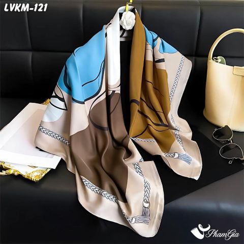 Khăn Lụa Vuông 90*90Cm Họa Tiết Retro Phối Màu Nền Beige Hiện Đại (LVKM121)