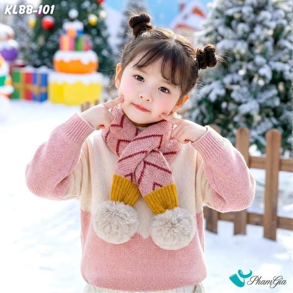 Khăn Len Giữ Ấm Cao Cấp Cho Bé Phối Họa Tiết Kẻ Sọc Màu Hồng Dễ Thương (KLBB101)