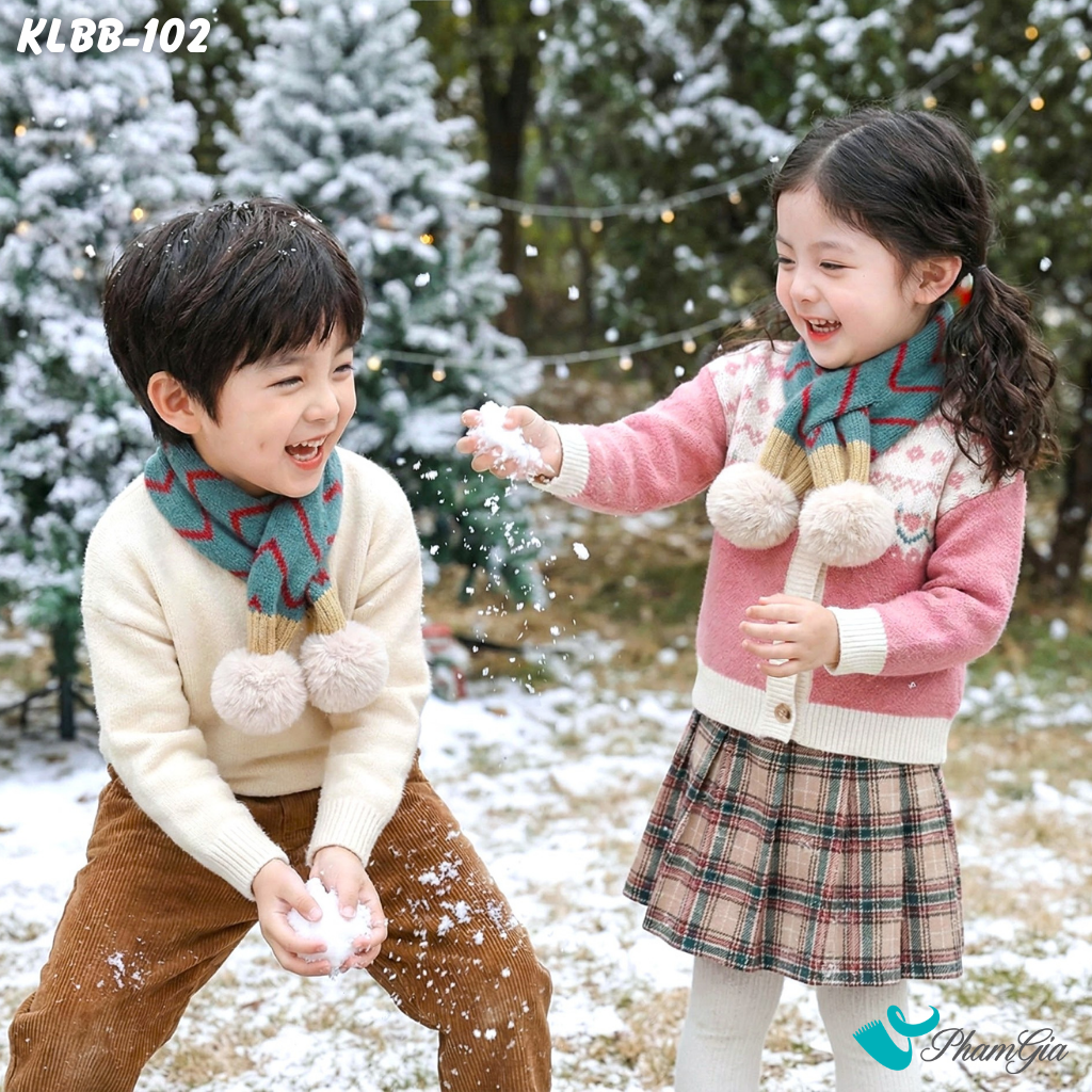 Khăn Len Giữ Ấm Cao Cấp Cho Bé Phối Họa Tiết Kẻ Sọc Màu Xanh Dễ Thương (KLBB102)