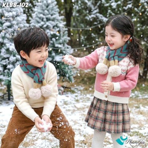 Khăn Len Giữ Ấm Cao Cấp Cho Bé Phối Họa Tiết Kẻ Sọc Màu Xanh Dễ Thương (KLBB102)