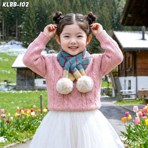 Khăn Len Giữ Ấm Cao Cấp Cho Bé Phối Họa Tiết Kẻ Sọc Màu Xanh Dễ Thương (KLBB102)