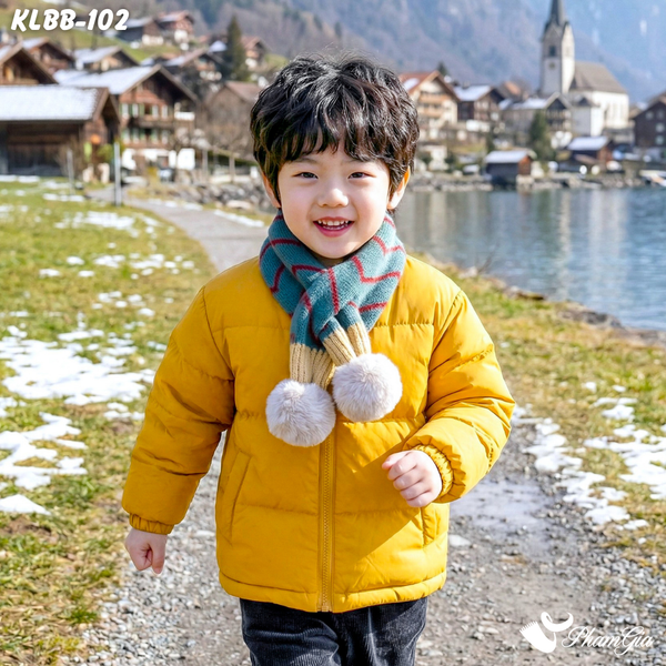 Khăn Len Giữ Ấm Cao Cấp Cho Bé Phối Họa Tiết Kẻ Sọc Màu Xanh Dễ Thương (KLBB102)