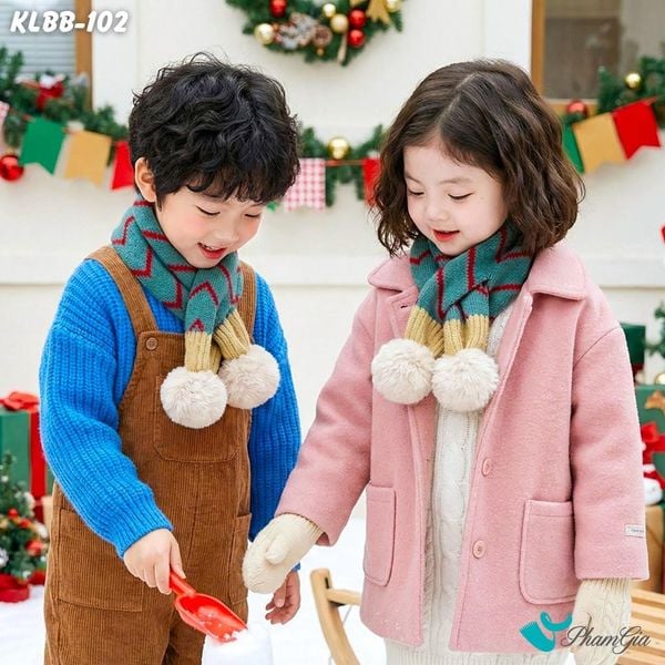 Khăn Len Giữ Ấm Cao Cấp Cho Bé Phối Họa Tiết Kẻ Sọc Màu Xanh Dễ Thương (KLBB102)