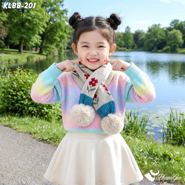 Khăn Len Giữ Ấm Cao Cấp Cho Bé Phối Họa Tiết Bông Hoa Nhỏ Màu Đỏ Xinh Xắn (KLBB201)