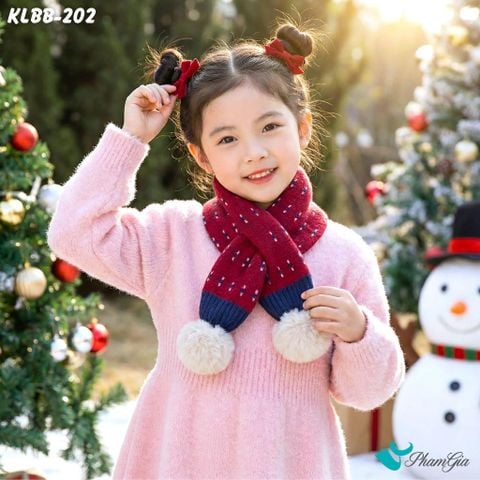 Khăn Len Giữ Ấm Cao Cấp Cho Bé Phối Họa Tiết Thổ Cẩm Màu Đỏ Xinh Xắn (KLBB202)