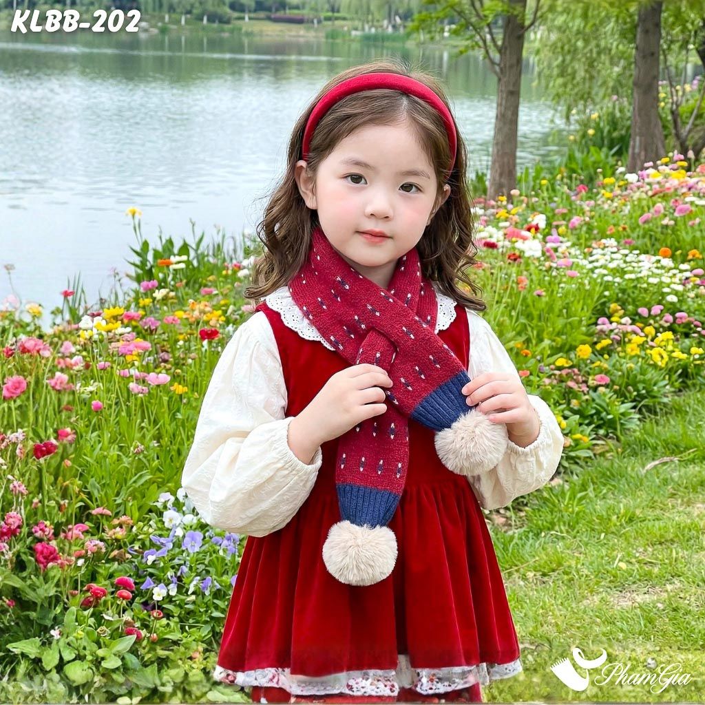 Khăn Len Giữ Ấm Cao Cấp Cho Bé Phối Họa Tiết Thổ Cẩm Màu Đỏ Xinh Xắn (KLBB202)