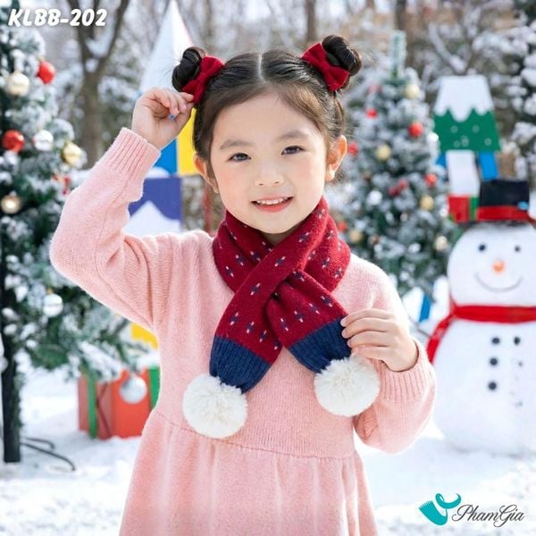 Khăn Len Giữ Ấm Cao Cấp Cho Bé Phối Họa Tiết Thổ Cẩm Màu Đỏ Xinh Xắn (KLBB202)