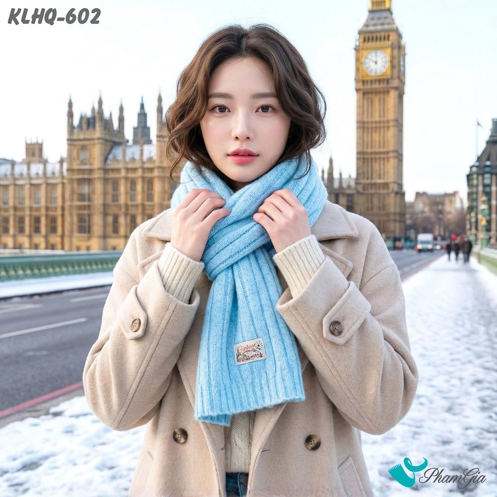 Khăn Choàng Len Giữ Ấm Đơn Sắc Màu Xanh Baby Cao Cấp (KLHQ602)