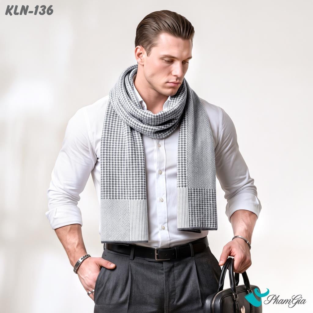 Khăn Choàng Len Cao Cấp Họa Tiết Sang Trọng Và Lịch Lãm Cho Nam (KLN136)