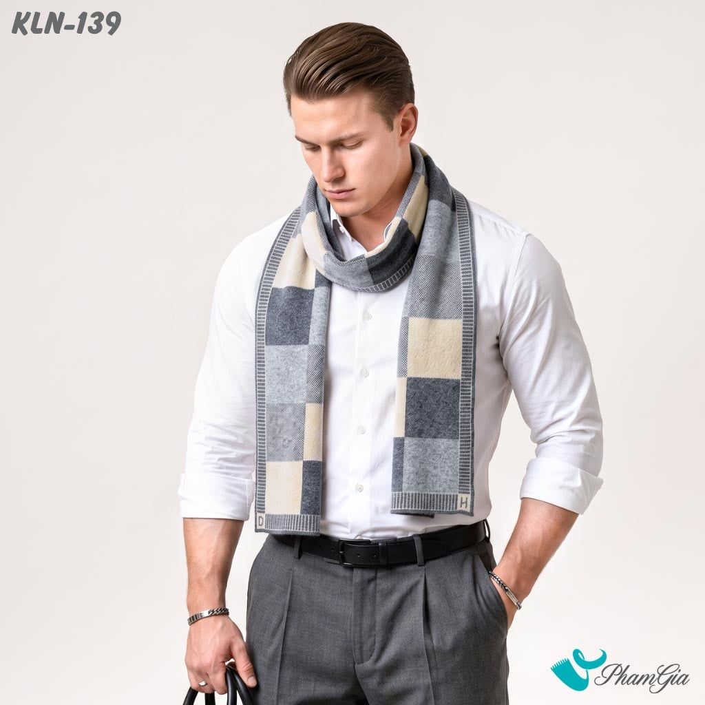 Khăn Choàng Len Cao Cấp Họa Tiết Sang Trọng Và Lịch Lãm Cho Nam (KLN139)