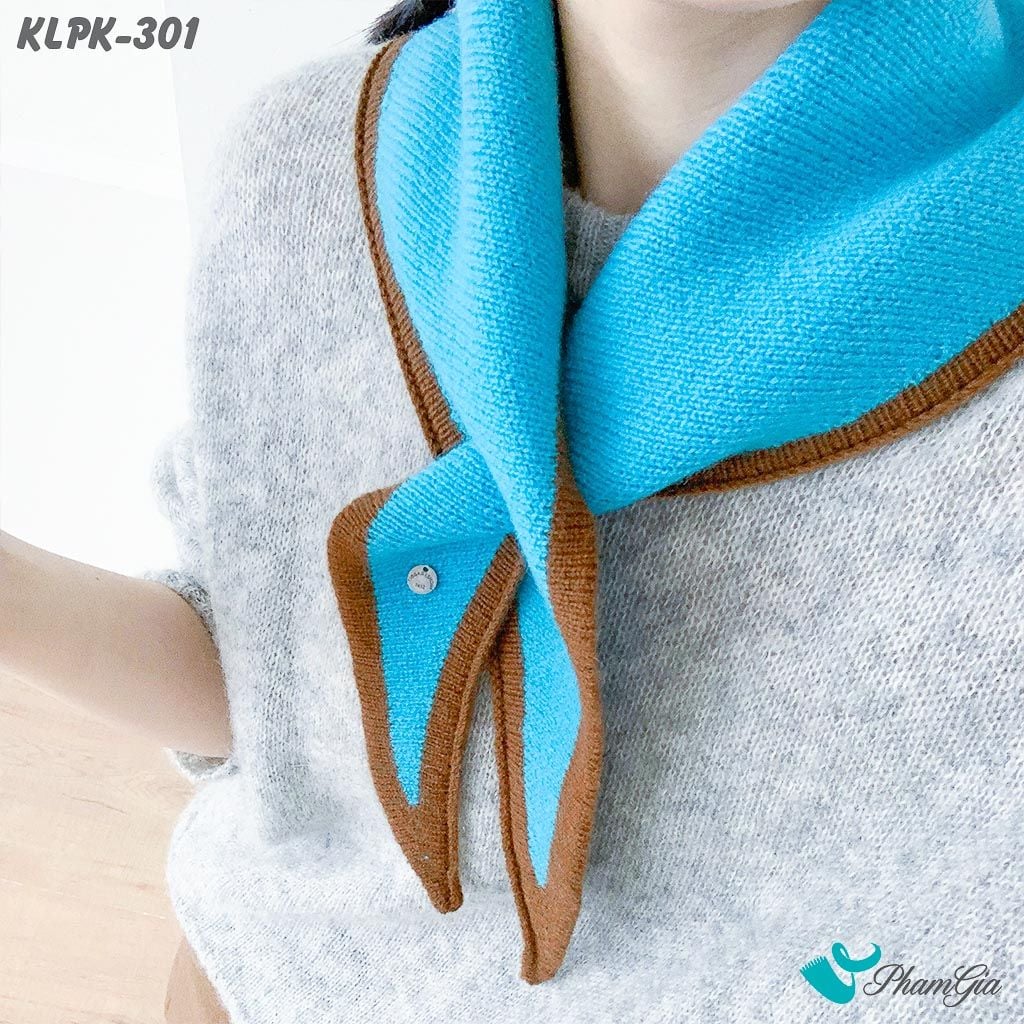 Khăn Len Phụ Kiện Giữ Ấm Thời Trang Cao Cấp Màu Xanh Blue Phối Viền Nâu Đất (KLPK301)