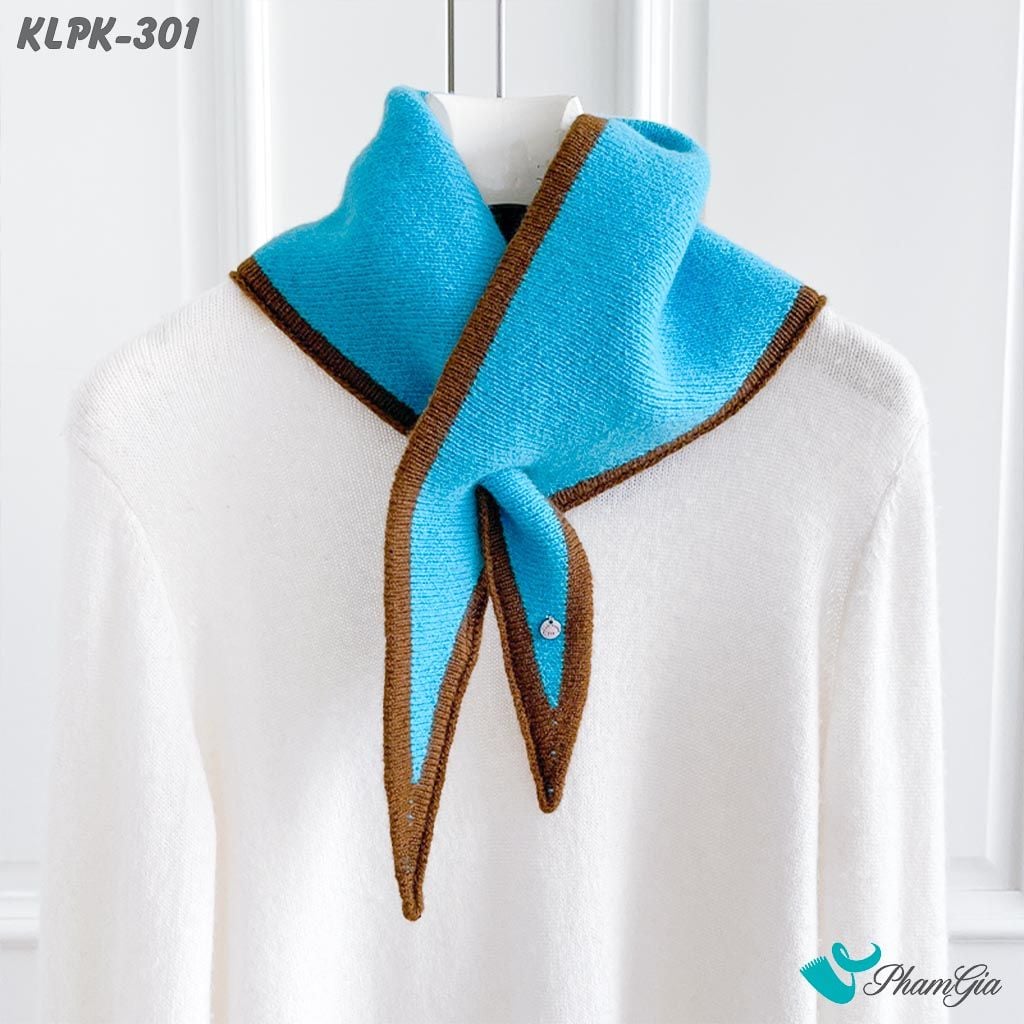 Khăn Len Phụ Kiện Giữ Ấm Thời Trang Cao Cấp Màu Xanh Blue Phối Viền Nâu Đất (KLPK301)