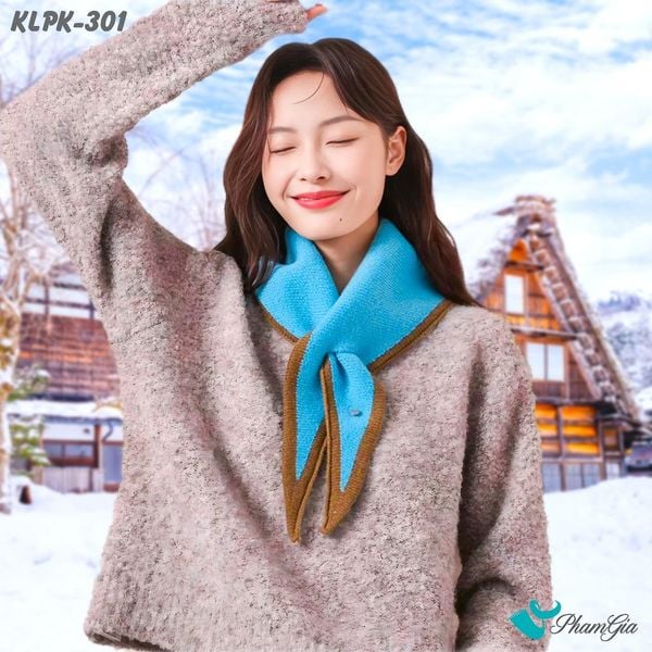 Khăn Len Phụ Kiện Giữ Ấm Thời Trang Cao Cấp Màu Xanh Blue Phối Viền Nâu Đất (KLPK301)