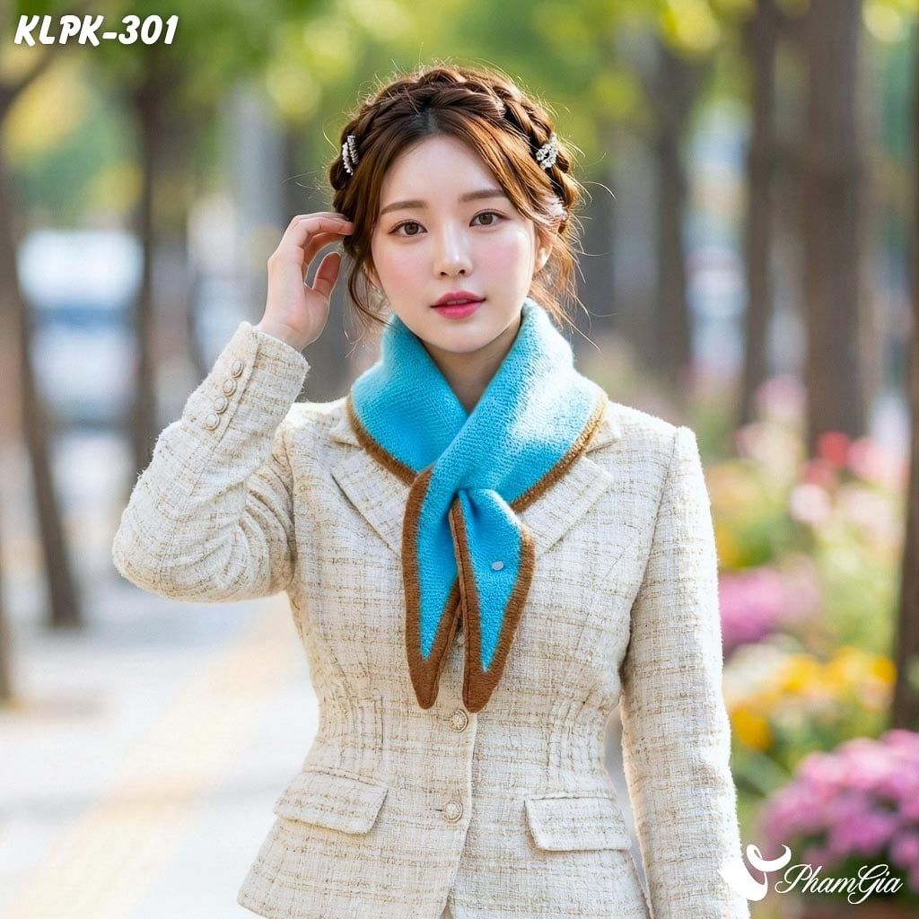 Khăn Len Phụ Kiện Giữ Ấm Thời Trang Cao Cấp Màu Xanh Blue Phối Viền Nâu Đất (KLPK301)