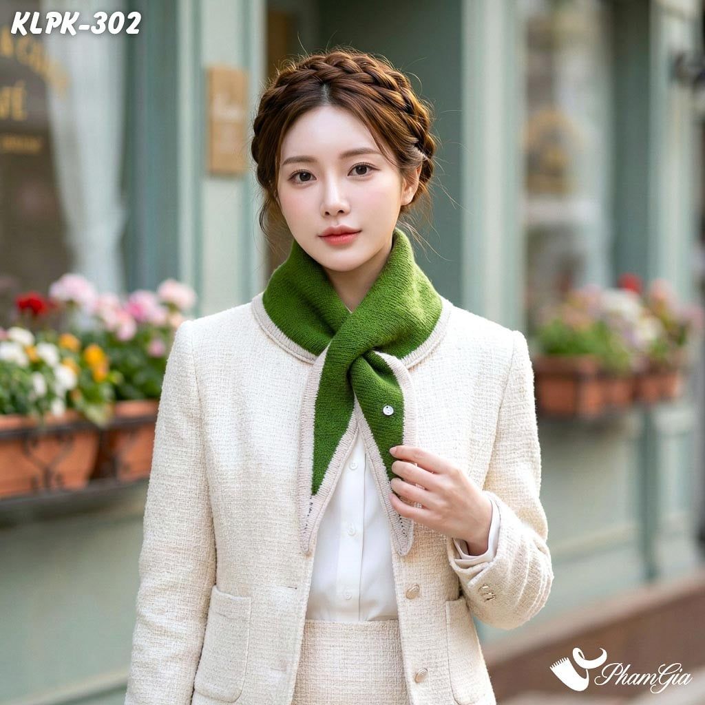 Khăn Len Phụ Kiện Giữ Ấm Thời Trang Cao Cấp Màu Xanh Rêu Phối Viền Beige (KLPK302)