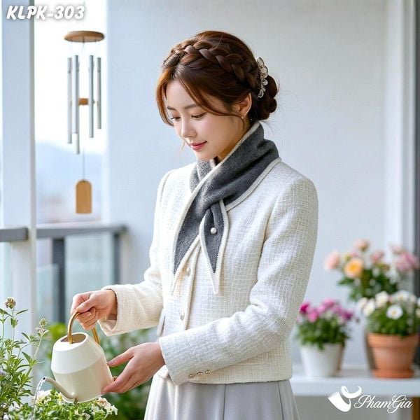 Khăn Len Phụ Kiện Giữ Ấm Thời Trang Cao Cấp Màu Xám Ghi Phối Viền Trắng (KLPK303)