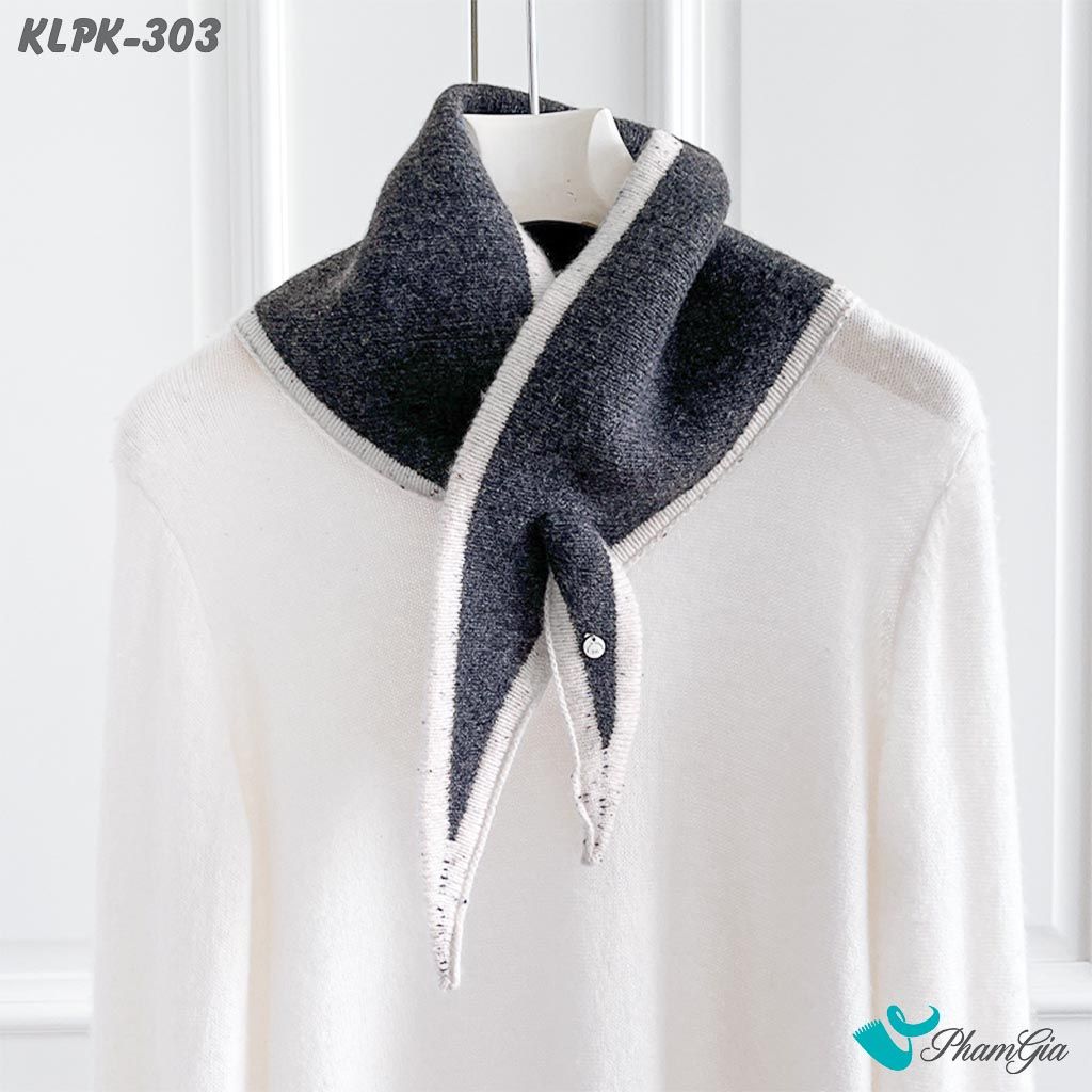 Khăn Len Phụ Kiện Giữ Ấm Thời Trang Cao Cấp Màu Xám Ghi Phối Viền Trắng (KLPK303)