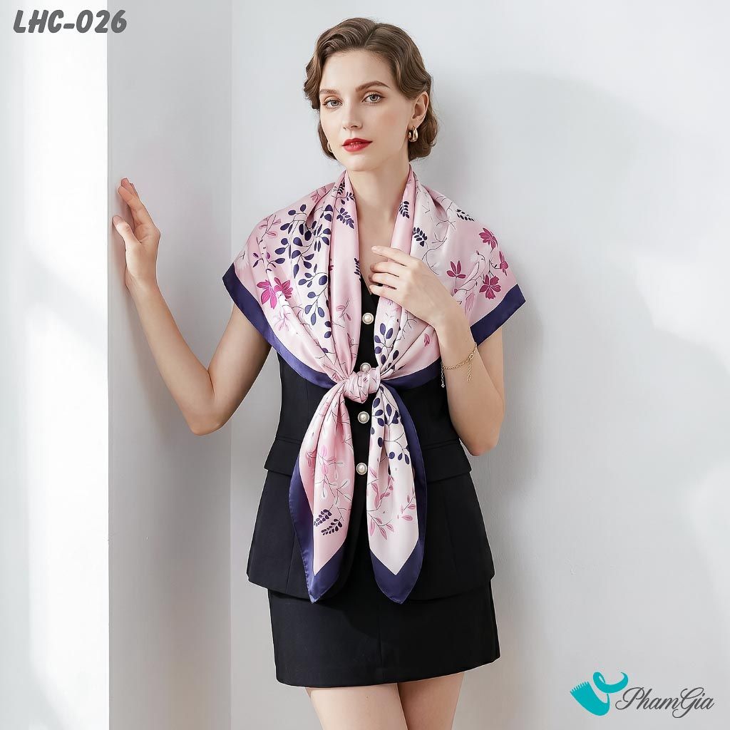 Khăn Choàng Lụa Hàng Châu Màu Hồng Baby Họa Tiết Hoa Lá Thanh Lịch (LHC026)