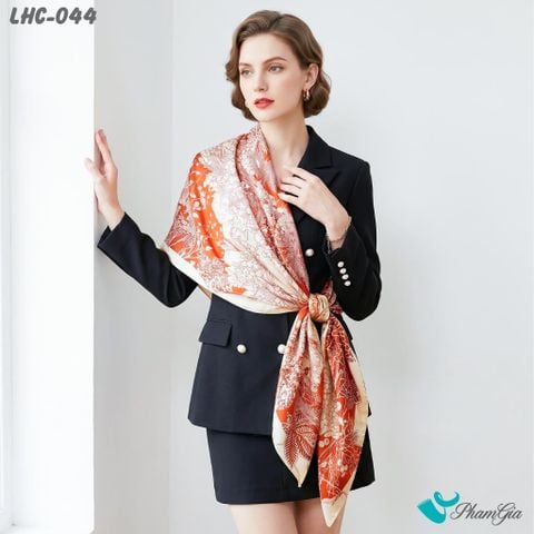 Khăn Choàng Lụa Hương Châu Họa Tiết Hoa Dây Leo Nền Cam Nổi Bật (LHC044)