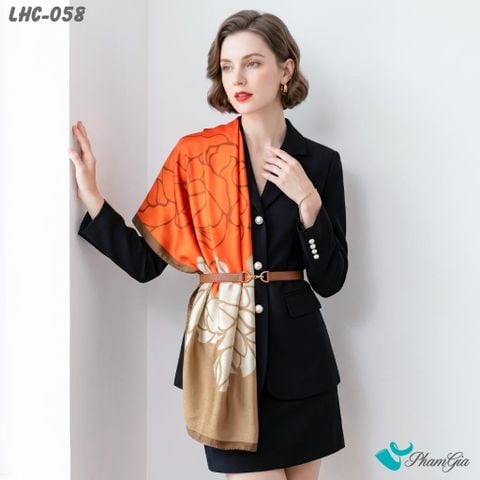 Khăn Choàng Lụa Hương Châu Họa Tiết Hoa Mộc Lan Màu Cam Nổi Bật (LHC058)