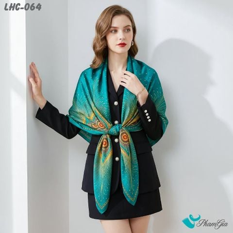 Khăn Choàng Lụa Hàng Châu Họa Tiết Đương Đại Màu Xanh Ngọc Sang Trọng (LHC064)