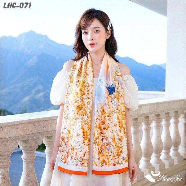 Khăn Choàng Lụa Hàng Châu Họa Tiết Hoa Diên Vĩ Trang Nhã (LHC071)