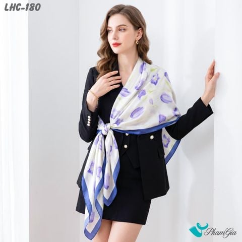 Khăn Choàng Lụa Hương Châu Màu Tím Lilac Họa Tiết Hoa Tulip Ngọt Ngào (LHC180)