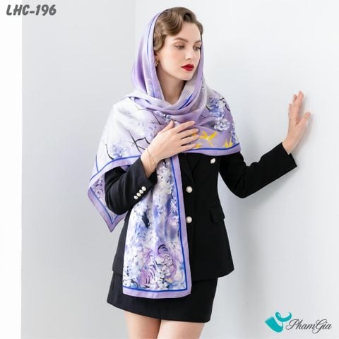 Khăn Choàng Lụa Hương Châu Màu Tím Lilac Họa Tiết Hoa Tử Đằng Tinh Tế (LHC196)
